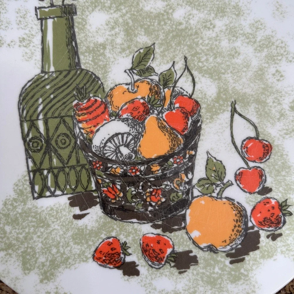 Vintage Texas Ware Melamine Dinner Plates Set of 4 Fruit Still Life MCM 9.75